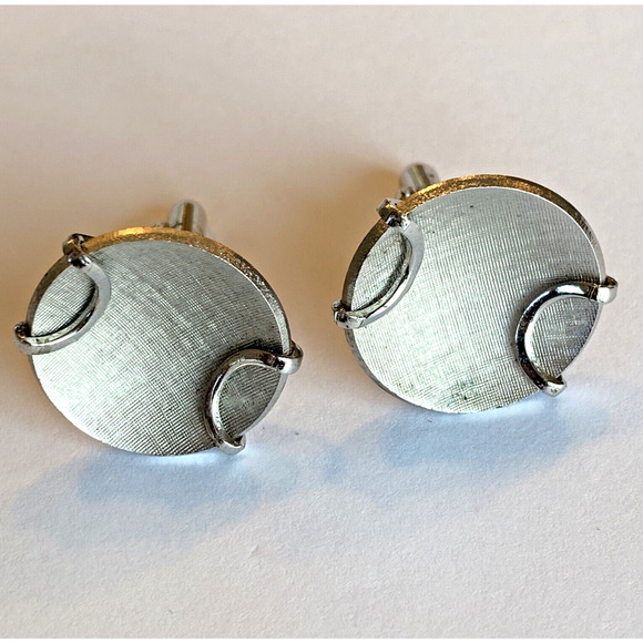 Vintage Swank Cufflinks Silvertone Frosted Finish Round Classic Mens Mid Century - Picture 5 of 6